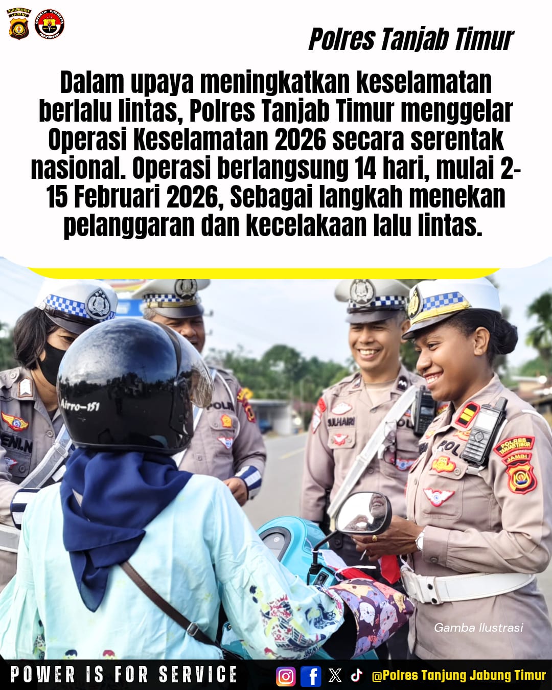 Operasi Keselamatan Siginjai 2026 Resmi Dimulai, Polres Tanjab Timur Kedepankan Pendekatan Humanis