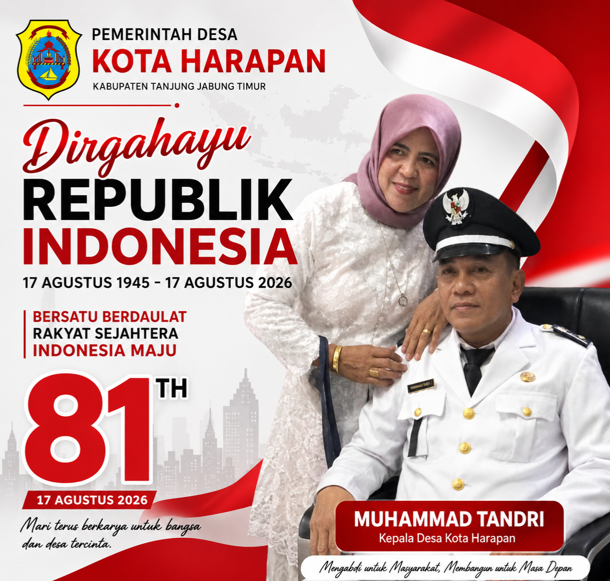 Pemdes Kota Harapan Sampaikan Ucapan HUT ke-81 RI